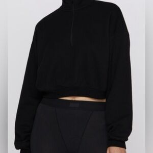 BRAND NEW SKIMS COTTON FLEECE CROPPED HALF ZIP PULLOVER
